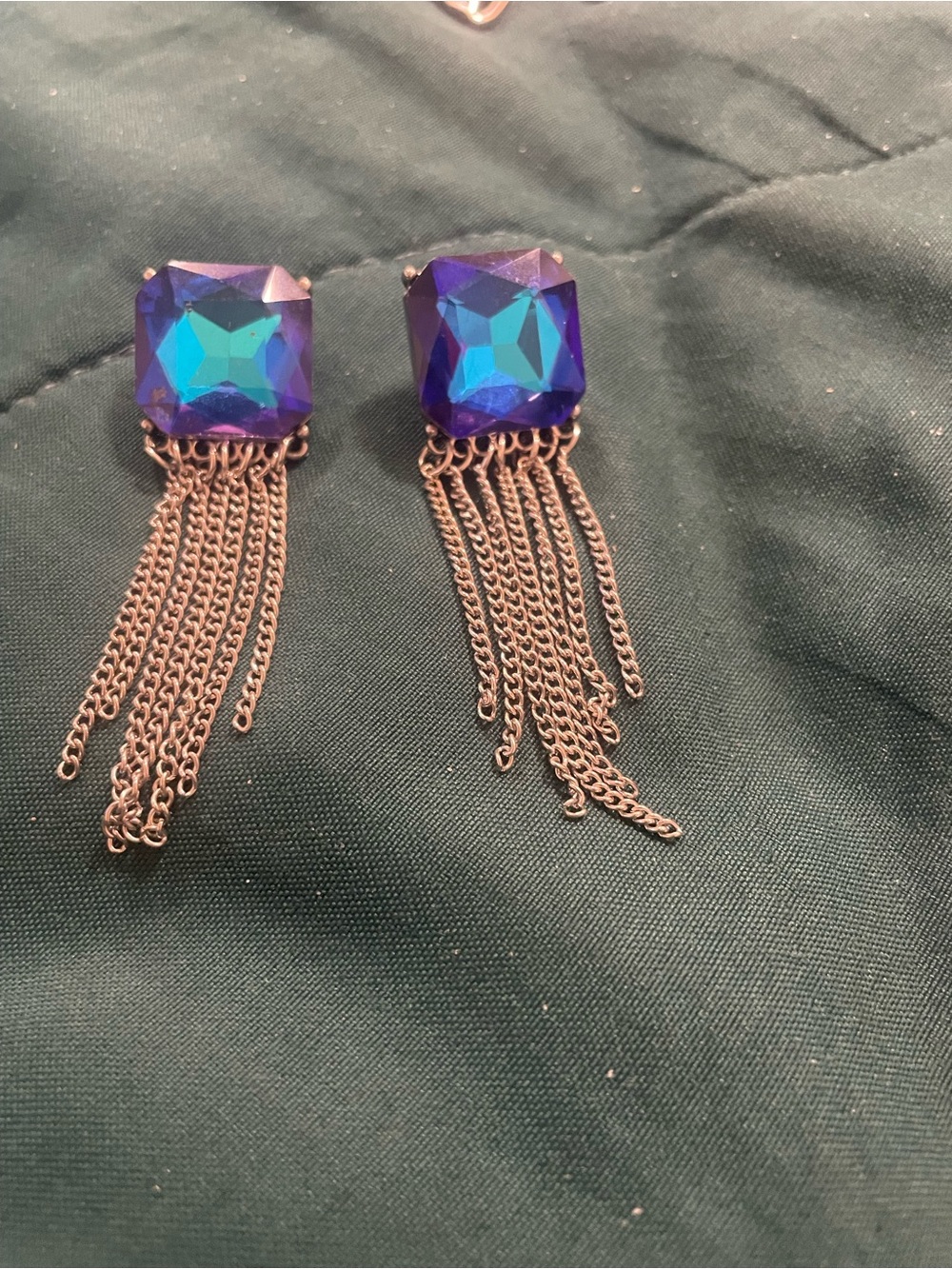 Blue Faceted Stone Fringe Drop Earrings